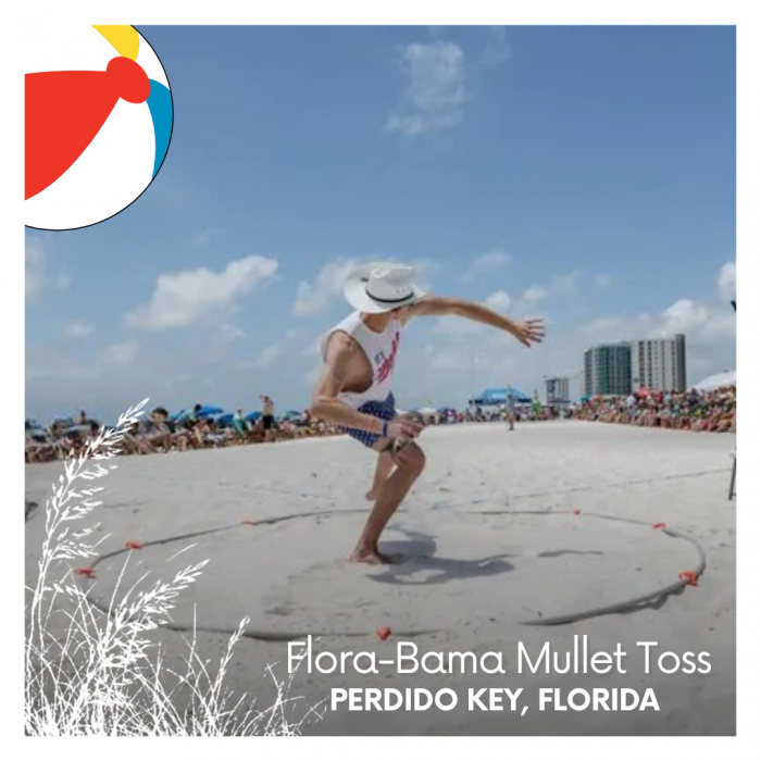 Flora-Bama Mullet Toss Contestant Throws Fish From Circle, Perdido Key, Florida